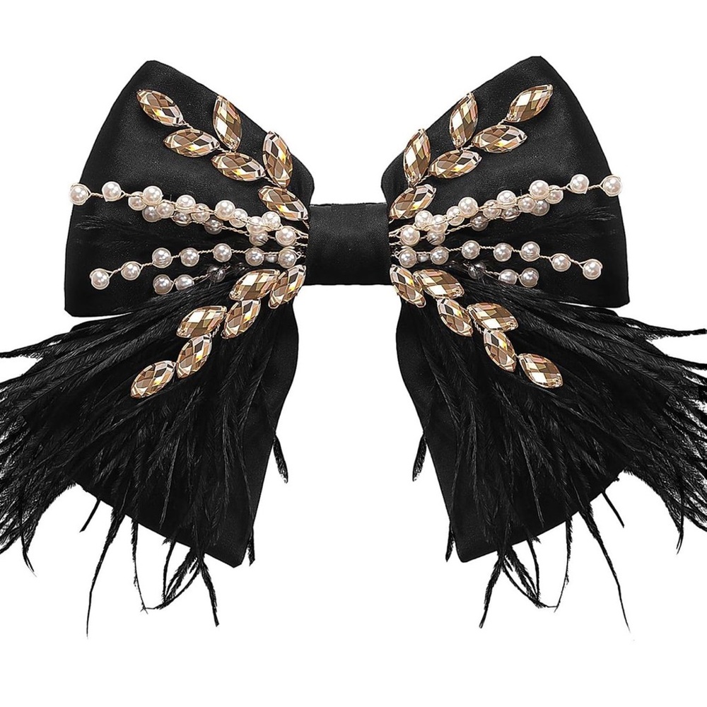 Elegant Black and Gold Feather Hair Clip